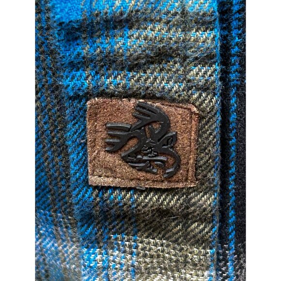 Legendary Whitetails Mens Flannel Shirt XL Blue Plaid Corduroy Collar Buck Camp - Picture 6 of 6